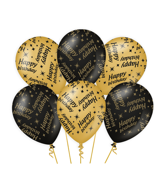 Ballonnen Happy Birthday Goud Zwart 30cm 6st van Paper Dreams koop je bij Partywinkel