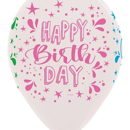 Ballonnen Happy Birthday Neon Splash Clear 30cm 25st van Sempertex koop je bij Partywinkel