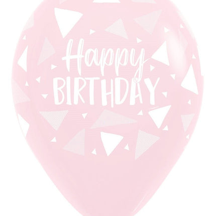 Ballonnen Happy Birthday Triangles Pink Mix 30cm 25st van Sempertex koop je bij Partywinkel