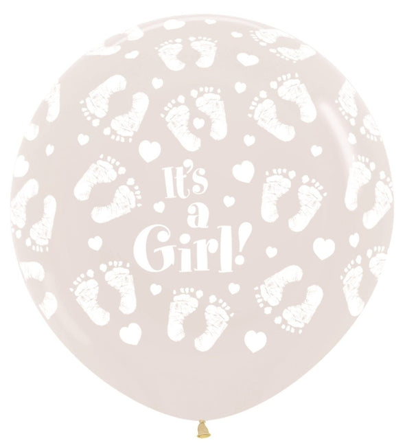 Ballonnen It's a Girl Footprint Clear 91cm 2st van Sempertex koop je bij Partywinkel
