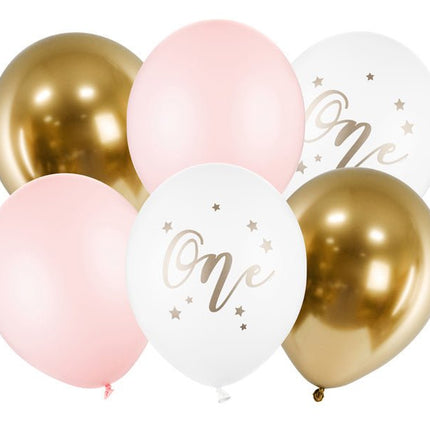 Ballonnen One Mix Roze 30cm 6st van Partydeco koop je bij Partywinkel