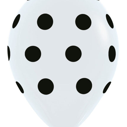 Ballonnen White with Black Dots 30cm 25st van Sempertex koop je bij Partywinkel