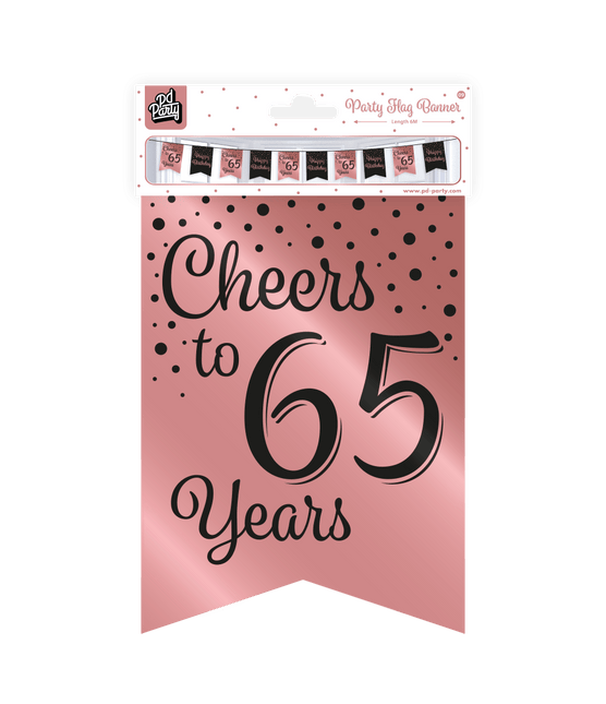 Banner 65 Jaar Roze Zwart 6m van Paper Dreams koop je bij Partywinkel