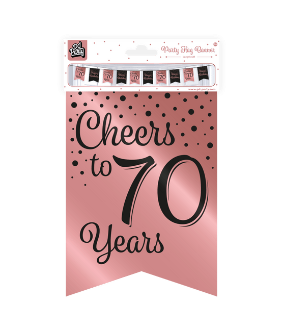 Banner 70 Jaar Roze Zwart 6m van Paper Dreams koop je bij Partywinkel