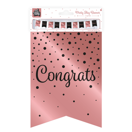 Banner Congrats Roze Zwart 6m van Paper Dreams koop je bij Partywinkel