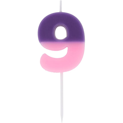 vela 9 Años Violeta Rosa 9cm