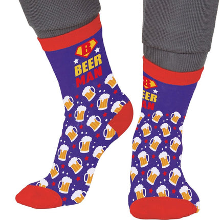 Beerman Sokken Volwassenen Blauw Rood van Fiestas Guirca koop je bij Partywinkel