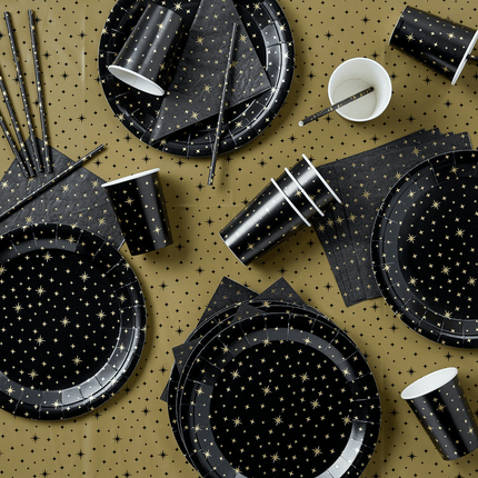 Bekers Gouden Sterren Zwart 13cm 8st van Paper Dreams koop je bij Partywinkel