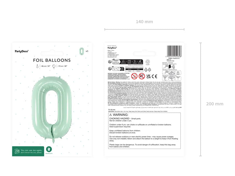 0 Año Figura Globo Verde Menta 72cm