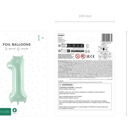 Globo Figura 1 Año Verde Menta 72cm