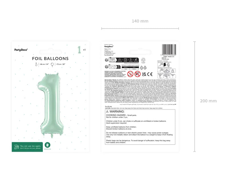 Globo Figura 1 Año Verde Menta 72cm