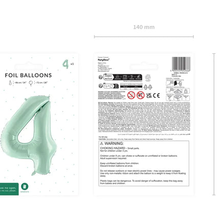 Globo Figura 4 Años Verde Menta Vacío 72cm