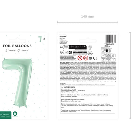 Globo Figura 7 Años Verde Menta Vacío 72cm