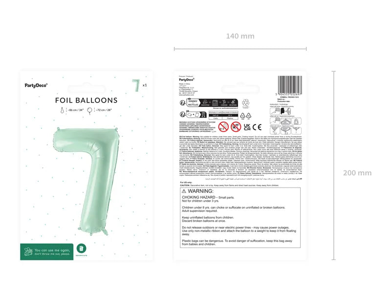 Globo Figura 7 Años Verde Menta Vacío 72cm