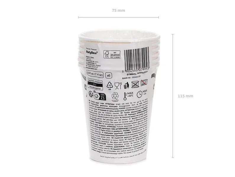 Tazas Blancas y Negras Lazo 220ml 6pcs
