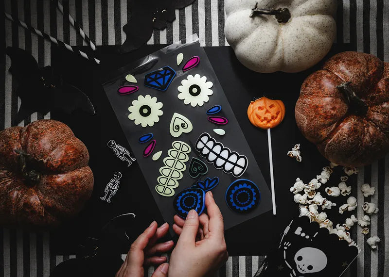 Dia De Los Muertos Pegatinas Gel Brillo En La Oscuridad 2 piezas