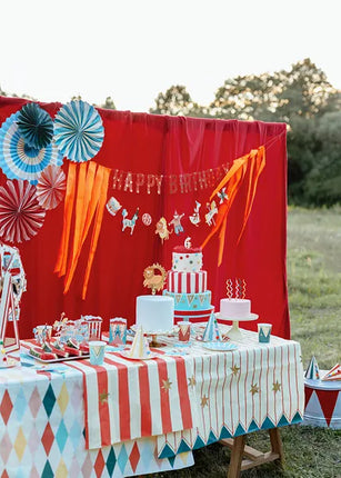 Mantel Circo Papel Rayas Rojo Blanco 1,8m