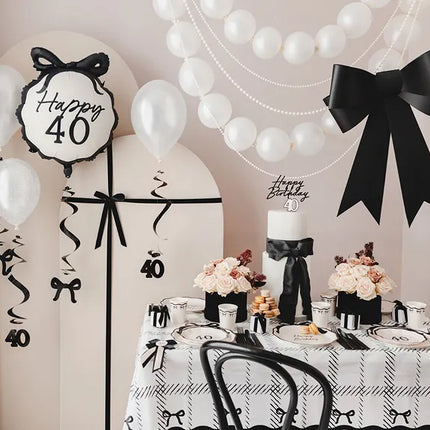 Mantel Lazo Papel Blanco Negro 1,8m
