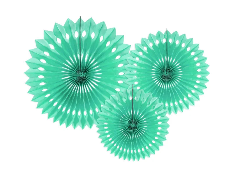 Abanicos de papel verde menta 20cm 3pcs