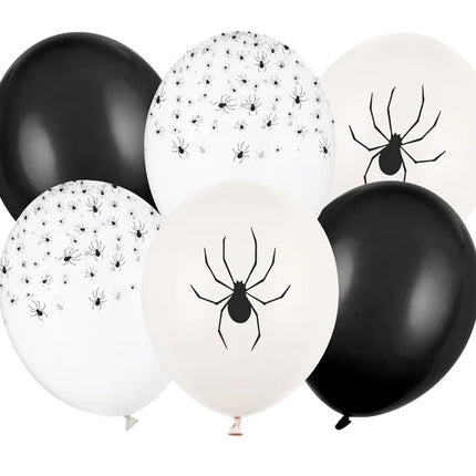Globos Halloween Negro Blanco Arañas 30cm 6pcs