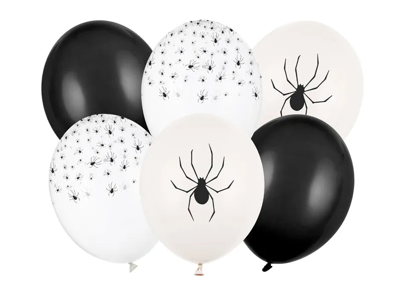 Globos Halloween Negro Blanco Arañas 30cm 6pcs