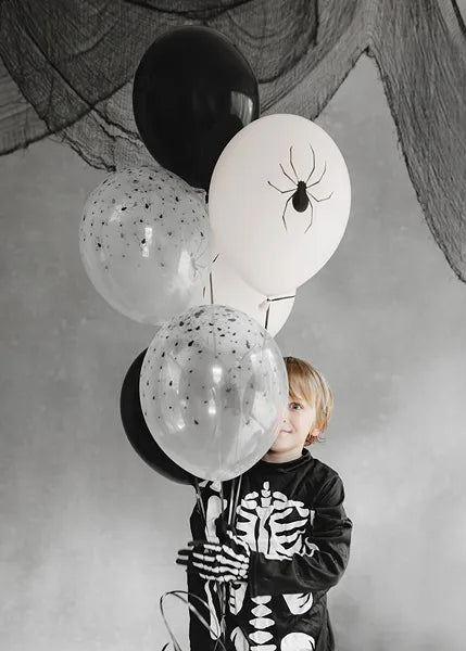Globos Halloween Negro Blanco Arañas 30cm 6pcs