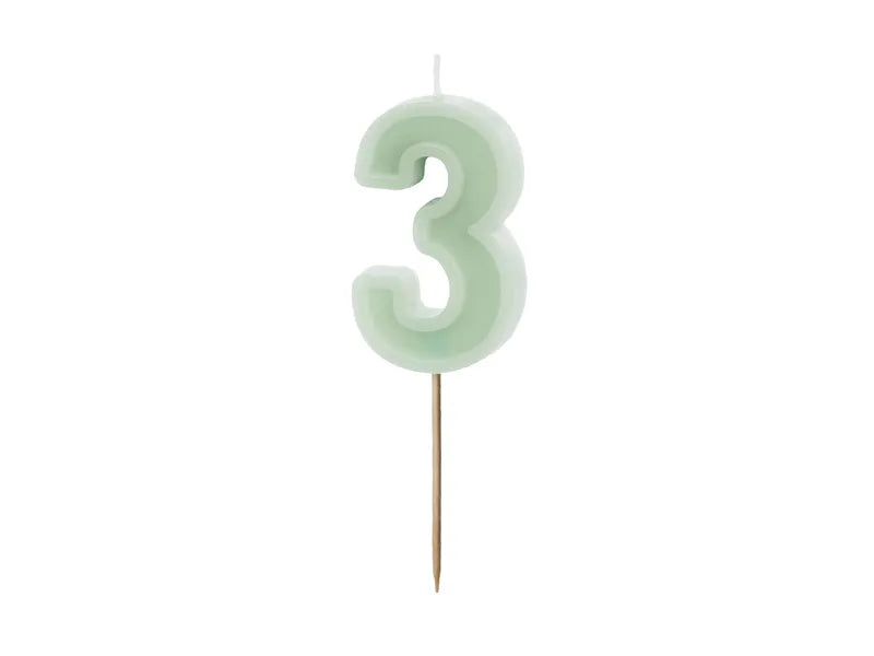 Vela 3 Años Verde Menta 10cm