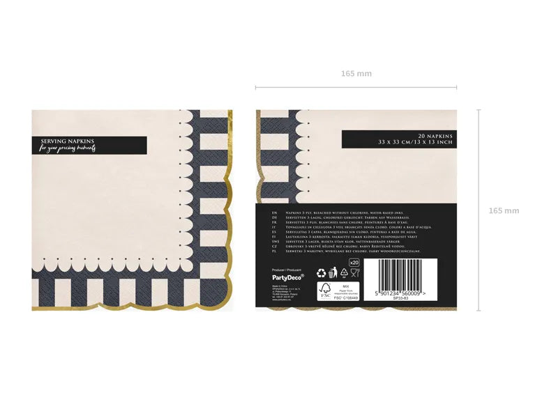 Servilletas de Colores Rayas Borde Dorado 33cm 12ud
