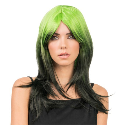 Peluca Billie negra y verde, 50 cm