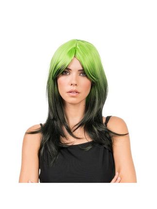 Peluca Billie negra y verde, 50 cm