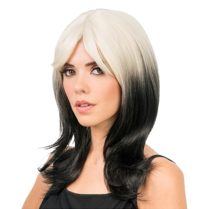 Peluca Billie, negra y blanca, 48 cm