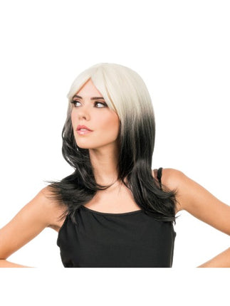 Peluca Billie, negra y blanca, 48 cm