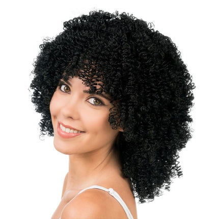 Peluca negra rizada de 35 cm