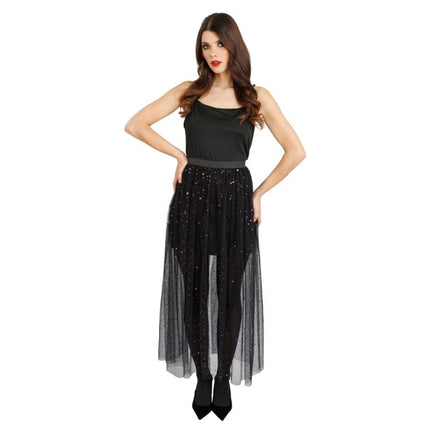Vestido Tule Rok para mujer, negro con lentejuelas moradas