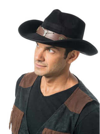 Sombrero de vaquero negro con cabeza de toro, talla única
