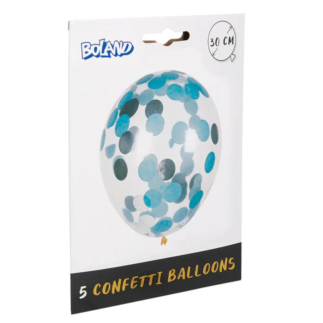 Blauw Zilveren Confetti Ballonnen 30cm 5st van Boland koop je bij Partywinkel