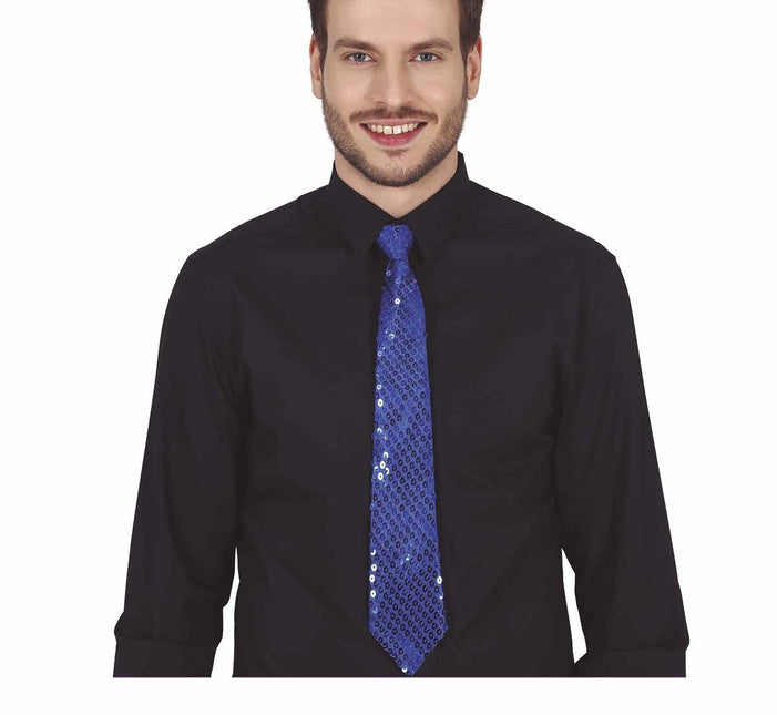 Blauwe Stropdas Pailletten 35cm van Fiestas Guirca koop je bij Partywinkel