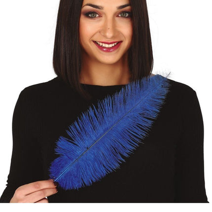 Blauwe Struisvogelveren 40cm 12st van Fiestas Guirca koop je bij Partywinkel