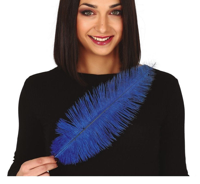 Blauwe Struisvogelveren 40cm 12st van Fiestas Guirca koop je bij Partywinkel