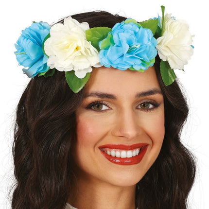 Bloemen Krans Blauw Wit 20cm - Partywinkel - 8434077179215