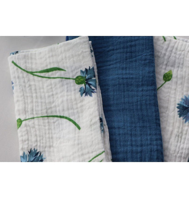 Bloemen Servetten Groen Blauw Katoen 40cm 4st van CHAKS koop je bij Partywinkel