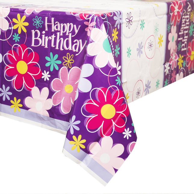 Bloemen Tafelkleed Happy Birthday 2,13m van Unique koop je bij Partywinkel