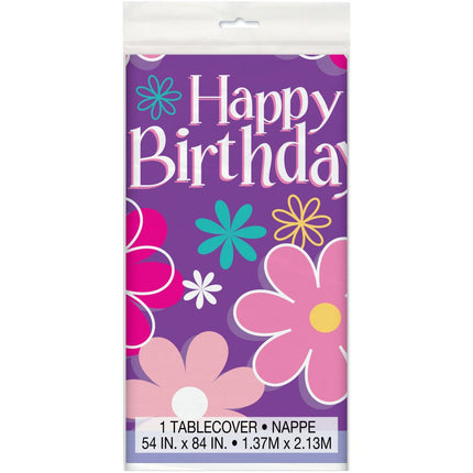 Bloemen Tafelkleed Happy Birthday 2,13m van Unique koop je bij Partywinkel