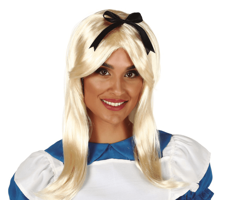 Blonde Pruik Zwarte Strik van Fiestas Guirca koop je bij Partywinkel