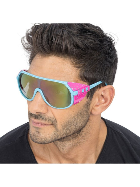 Gafas de fiesta retro azules y rosas, 15 cm