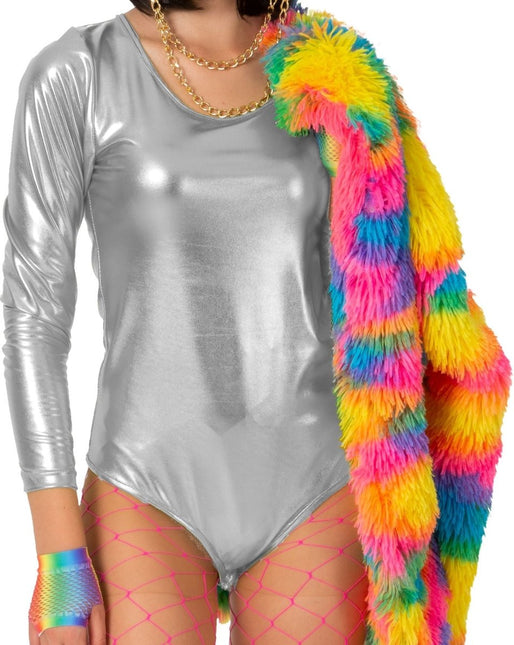 Bodysuit Zilver Metallic Dames van Orlob koop je bij Partywinkel