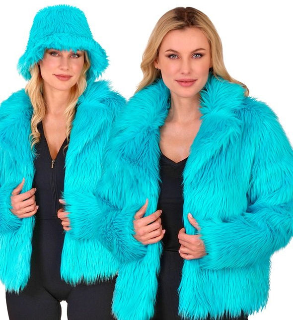 Bontjas Dames Pluche Turquoise van Widmann koop je bij Partywinkel