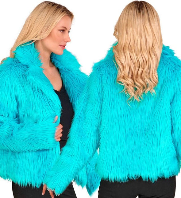Bontjas Dames Pluche Turquoise van Widmann koop je bij Partywinkel