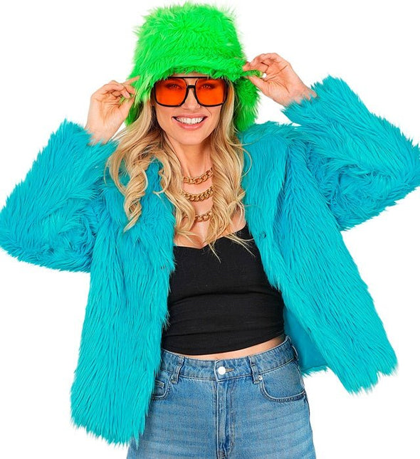 Bontjas Dames Pluche Turquoise van Widmann koop je bij Partywinkel
