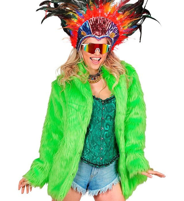 Bontjas Pluche Neon Groen van Widmann koop je bij Partywinkel